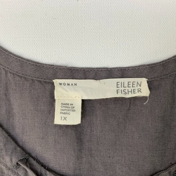 EILEEN FISHER Irish Linen Tunic Beaded Sleeveless Tank Top Purple-Brown Sz 1X - Picture 8 of 16